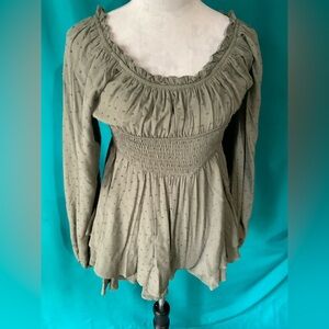 Urban Outfitters Sage Green Smocked Long Sleeve Peplum Romper, Size Small